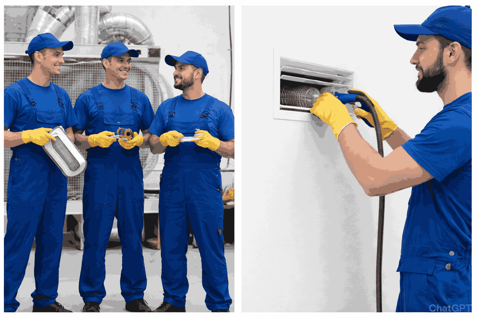 Professional technicians providing affordable air duct cleaning services using specialised tools to clean home HVAC vents