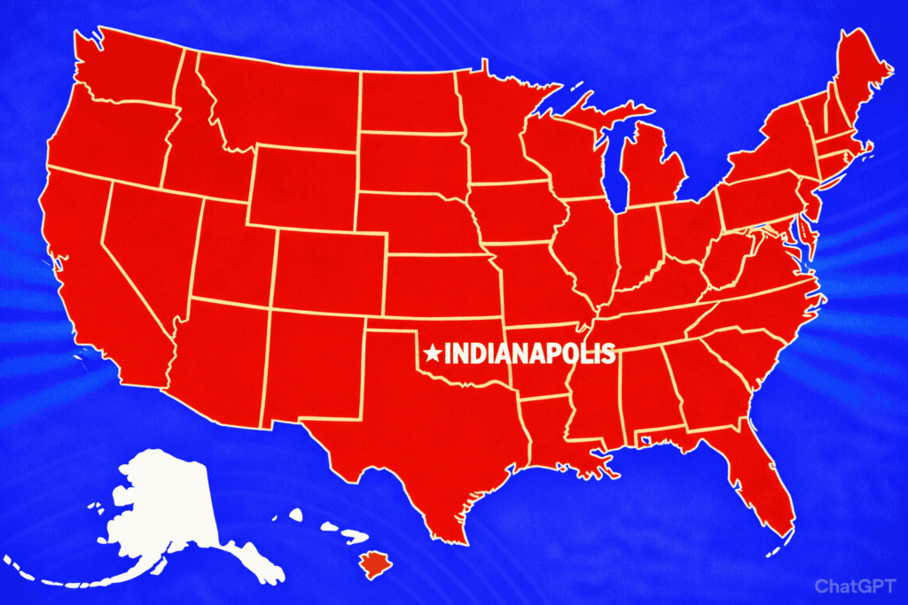 Map of the United States highlighting the location of Indianapolis with a star, representing the Indianapolis air duct cleaning service area.