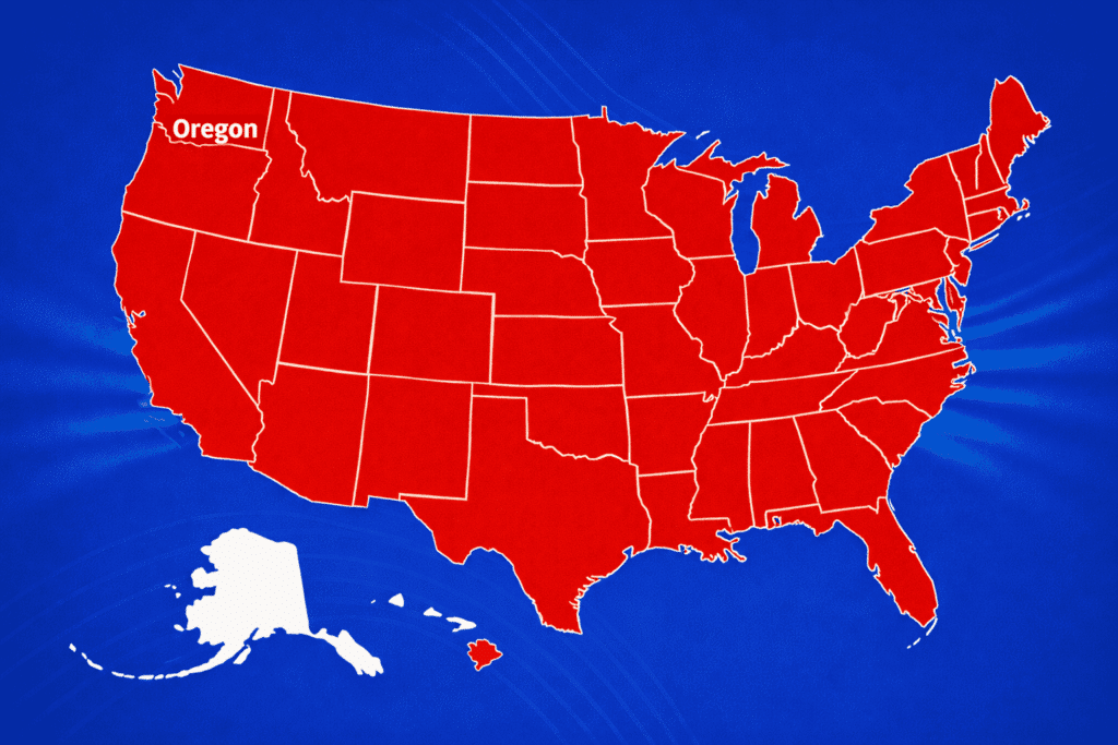 United States map highlighting Oregon to represent professional HVAC duct cleaning services and ventilation system maintenance available in Oregon.